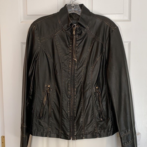 Dress Barn Jackets & Blazers - Dress Barn Faux Leather Moto Jacket Sz L Brown